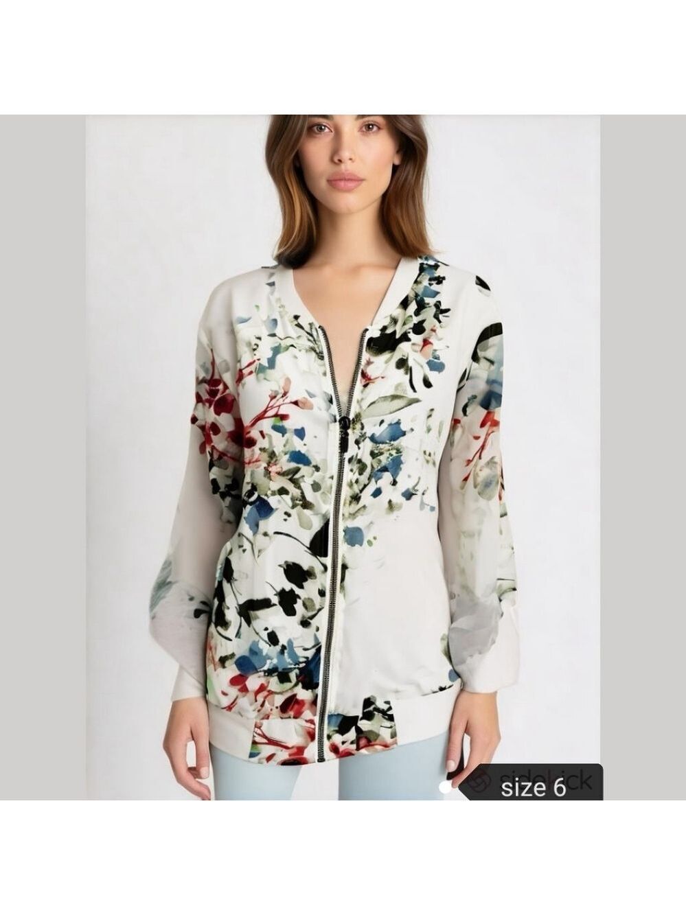 Yest Summer Chiffon zip up jacket bomber style 3/4 sleeve size 6